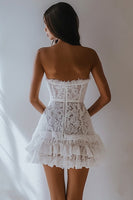 Load image into Gallery viewer, White Lace A Line Strapless Mini Graduation Dress