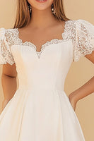 Load image into Gallery viewer, White A Line Satin Lace Appliqued Graduation Dress