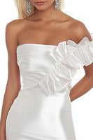 Load image into Gallery viewer, White Bodycon Satin Strapless Graduation Dress with Ruffles