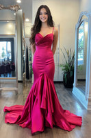 Load image into Gallery viewer, Fuchsia Mermaid Satin Sweetheart Long Prom Dress