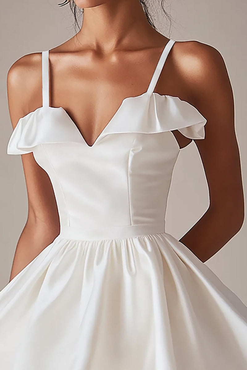 Load image into Gallery viewer, Satin A Line Spaghetti Straps Little White Dress