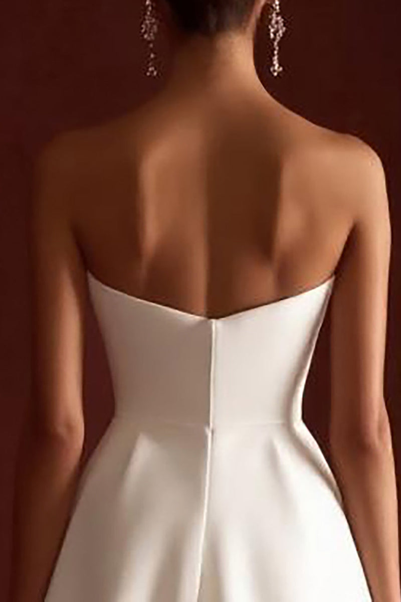Load image into Gallery viewer, Satin A Line Strapless Sweetheart Little White Dress with Bow