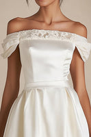 Load image into Gallery viewer, Satin Off the Shoulder A Line Little White Dress