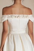 Load image into Gallery viewer, Satin Off the Shoulder A Line Little White Dress