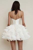 Load image into Gallery viewer, Satin Tiered Strapless A Line Little White Dress