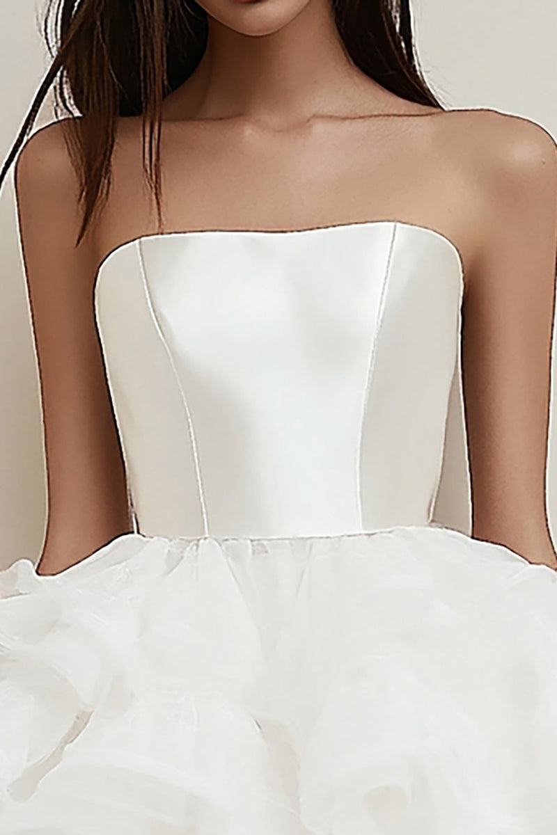Load image into Gallery viewer, Satin Tiered Strapless A Line Little White Dress