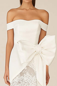 Sheath Satin Lace Little White Dress with Bow