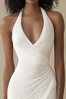 Load image into Gallery viewer, Sheath Chiffon V-Neck Ruched Little White Dress