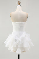 Load image into Gallery viewer, A Line Strapless Tiered Strapless Little White Dress