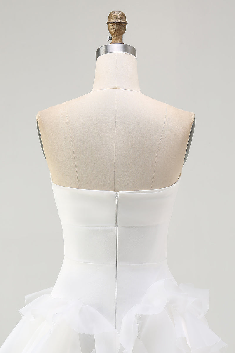 Load image into Gallery viewer, White A Line Strapless Tiered Strapless Short Wedding Dress