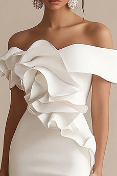 Sheath Ruffled Off the Shoulder Little White Dress