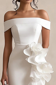 Sheath Ruffled Off the Shoulder Asymmetrical Little White Dress