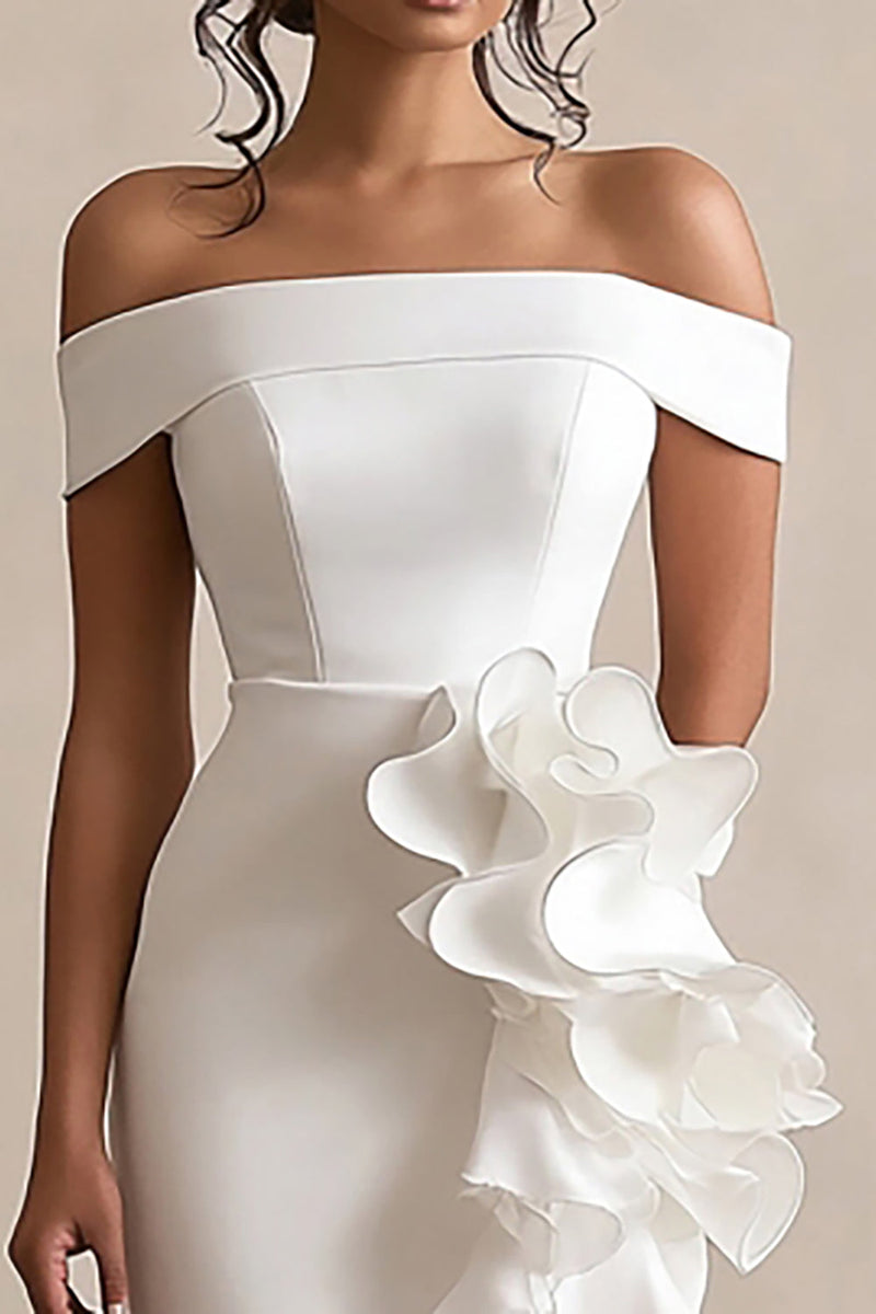 Load image into Gallery viewer, Sheath Ruffled Off the Shoulder Asymmetrical Little White Dress