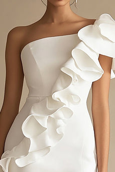 One Shoulder Sheath Little White Dress with Ruffles