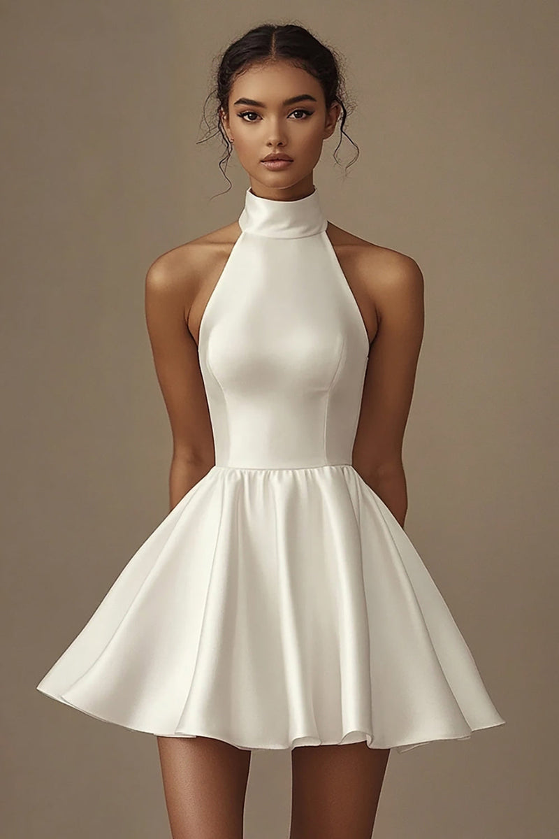 Load image into Gallery viewer, Women A Line Satin Little White Dress Sleeveless Pleated Graduation Dress