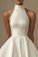 Load image into Gallery viewer, A Line Satin Sleeveless Little White Dress