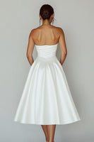 Load image into Gallery viewer, White Sweetheart A Line Satin Keyhole Graduation Dress with Slit