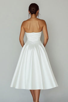 White Sweetheart A Line Satin Keyhole Graduation Dress with Slit