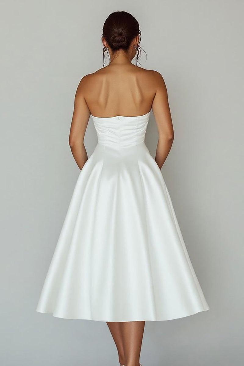 Load image into Gallery viewer, White Sweetheart A Line Satin Keyhole Graduation Dress with Slit