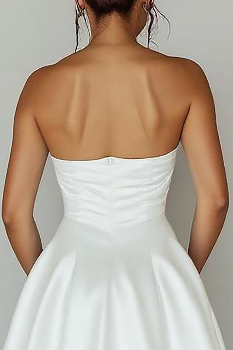 Load image into Gallery viewer, White Sweetheart A Line Satin Keyhole Graduation Dress with Slit