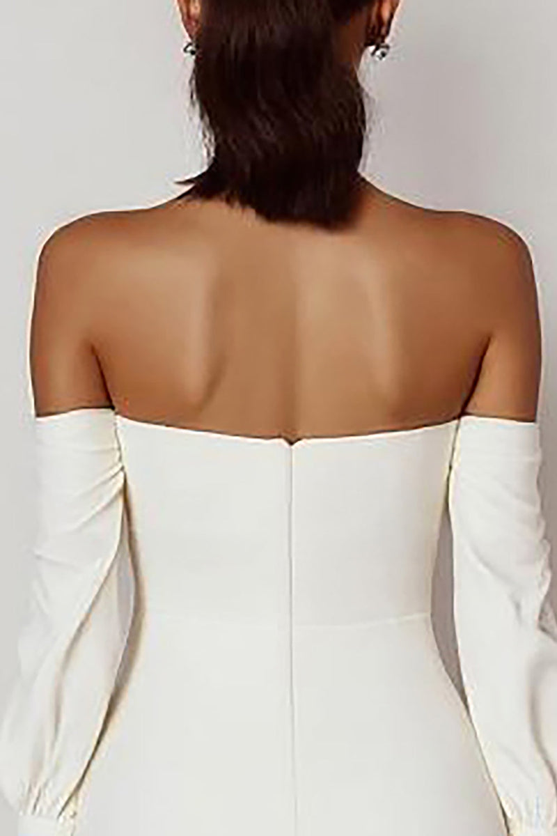 Load image into Gallery viewer, Bodycon Off the Shoulder Satin White Wedding Dress with Bow