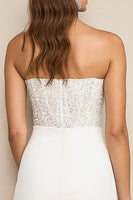 Load image into Gallery viewer, White Sparkly Bodycon Satin Graduation Dress with Beading