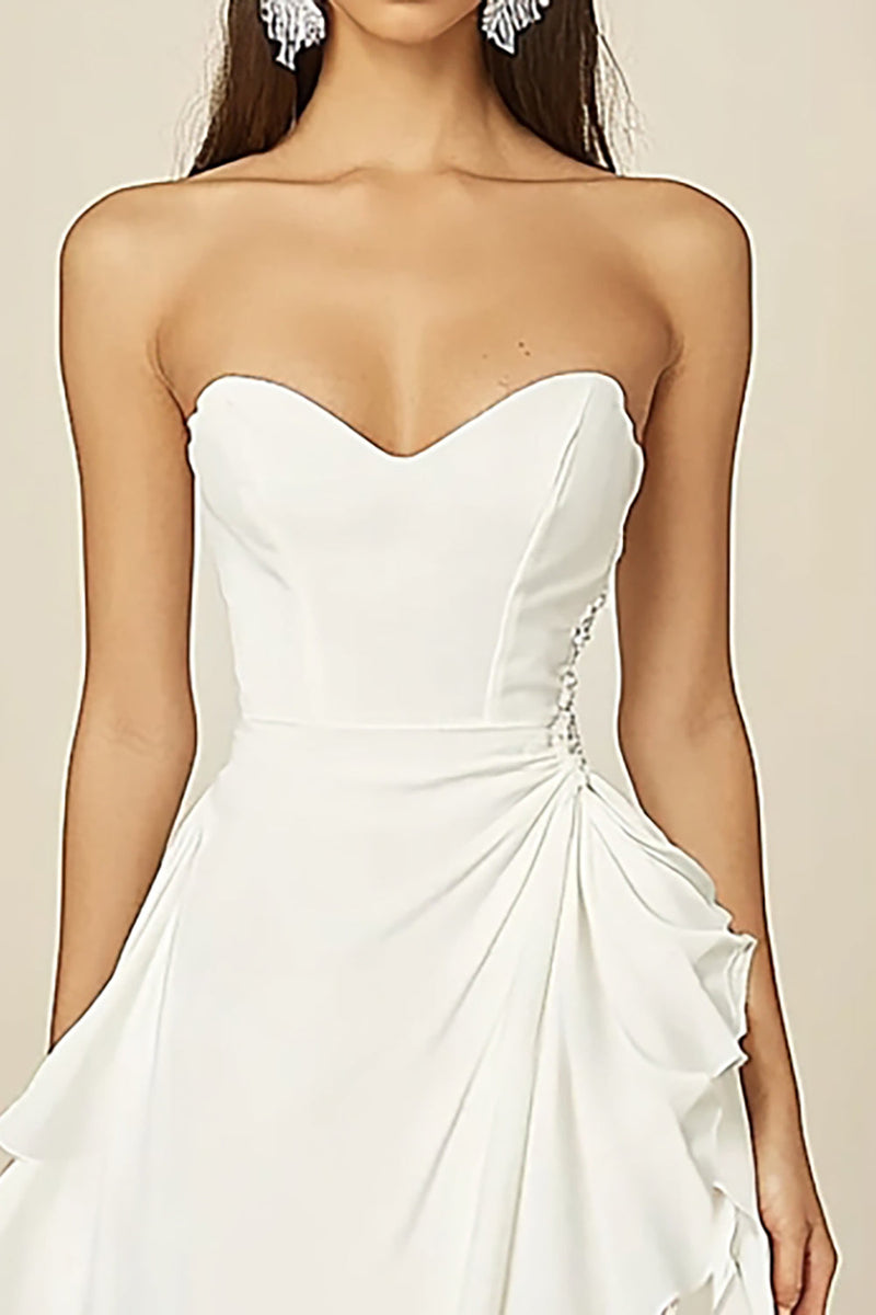 Load image into Gallery viewer, White Chiffon A Line Graduation Dress with Ruffles