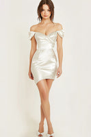 Load image into Gallery viewer, White Off the Shoulder Satin Bodycon Graduation Dress