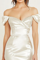 Load image into Gallery viewer, White Off the Shoulder Satin Bodycon Graduation Dress