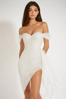 Load image into Gallery viewer, White Sparkly Bodycon Sequins Asymmetrical Graduation Dress with Ruffles