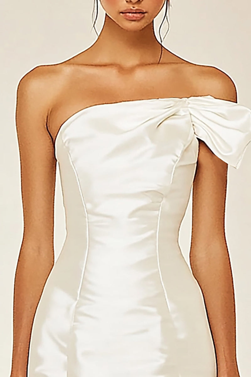 Load image into Gallery viewer, White Satin Bodycon One Shoulder Graduation Dress
