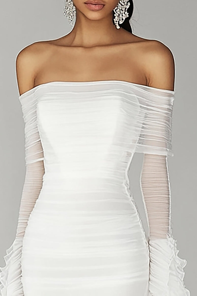 Load image into Gallery viewer, White Chiffon Mermaid Ruffled Long Graduation Dress with Sleeves