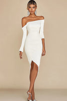 Load image into Gallery viewer, White Satin Asymmetrical Knee-Length Graduation Dinner Dress