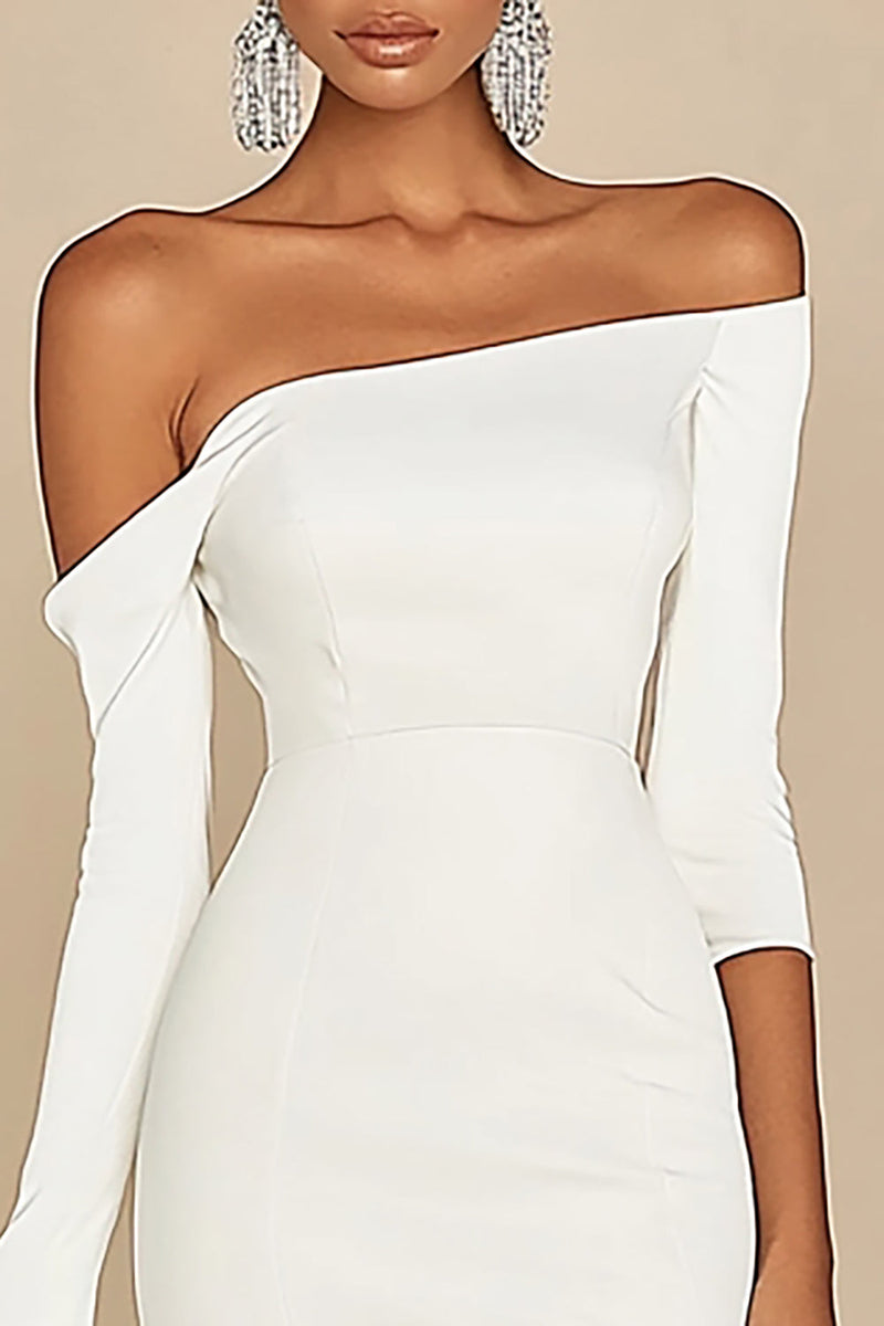 Load image into Gallery viewer, White Satin Asymmetrical Knee-Length Graduation Dinner Dress