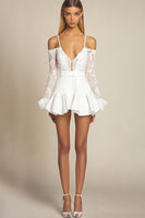 Load image into Gallery viewer, White Chiffon Bodycon Cold Shoulder Graduation Dress with Lace