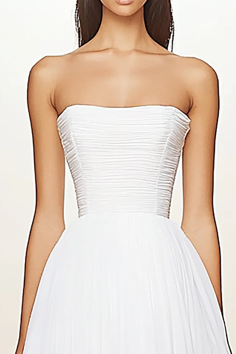Load image into Gallery viewer, White Pleated Chiffon A Line High Low Graduation Dress with Ruffles