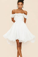 Load image into Gallery viewer, White A Line Chiffon Pleated Graduation Dress with Ruffles
