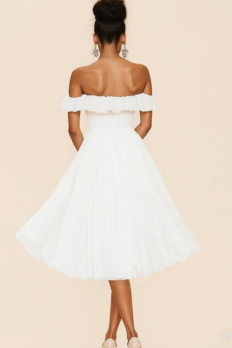 Load image into Gallery viewer, White A Line Chiffon Pleated Graduation Dress with Ruffles