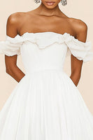 Load image into Gallery viewer, White A Line Chiffon Pleated Graduation Dress with Ruffles