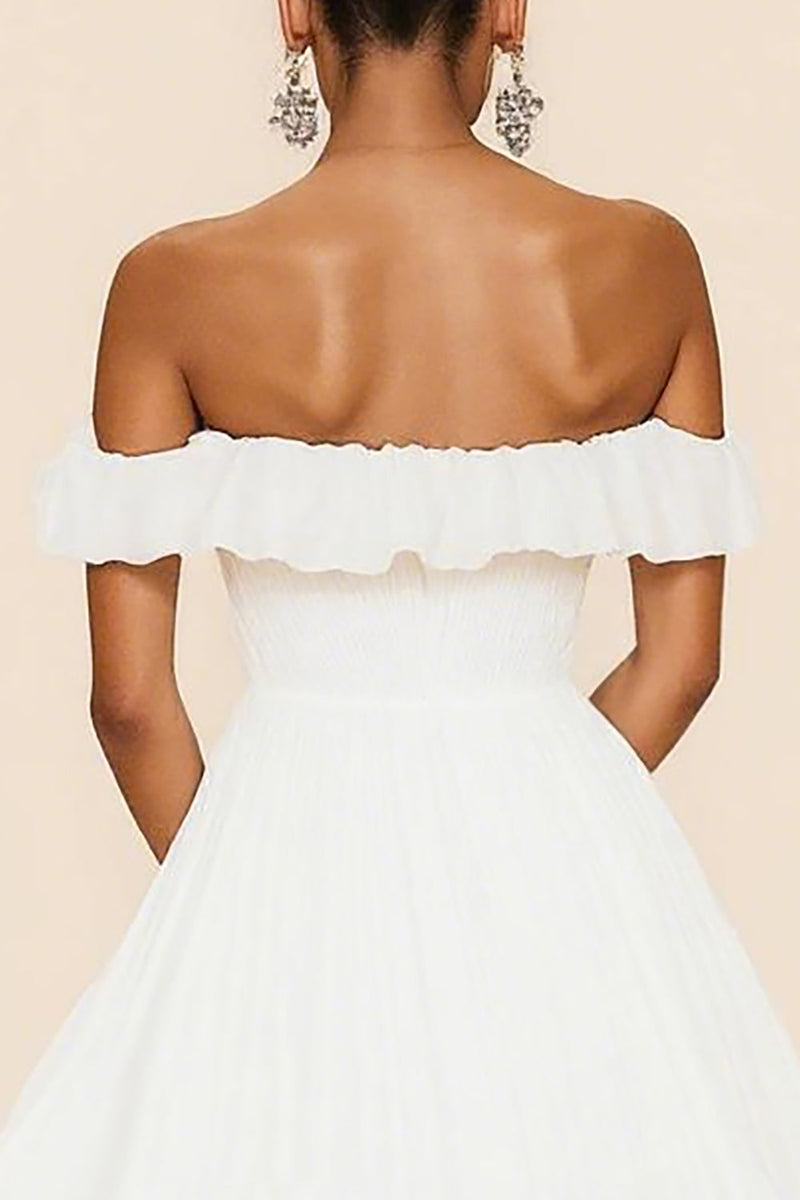 Load image into Gallery viewer, White A Line Chiffon Pleated Graduation Dress with Ruffles