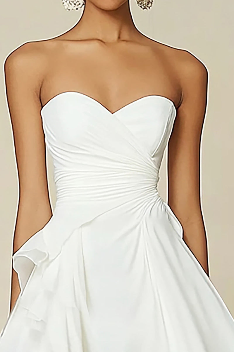 Load image into Gallery viewer, White A Line Chiffon Ruched Graduation Dress