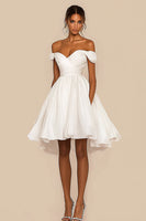 Load image into Gallery viewer, White A Line Chiffon Pleated Off the Shoulder Graduation Dress