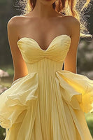 Load image into Gallery viewer, Daffodil Sweetheart Pleated Chiffon Long Prom Dress with Ruffles