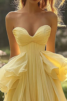 Daffodil Sweetheart Pleated Chiffon Long Prom Dress with Ruffles