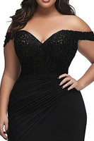Load image into Gallery viewer, Black Mermaid Off the Shoulder Plus Size Prom Dress with Appliques