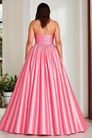 Load image into Gallery viewer, Pink A Line Strapless Pleated Plus Size Prom Dress with Slit