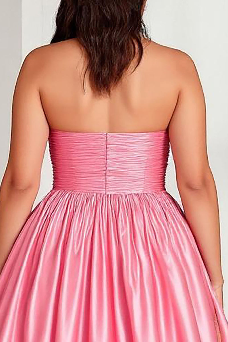 Load image into Gallery viewer, Pink A Line Strapless Pleated Plus Size Prom Dress with Slit