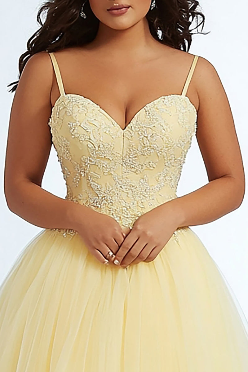 Load image into Gallery viewer, Daffodil Spaghetti Straps A Line Plus Size Prom Dress with Appliques