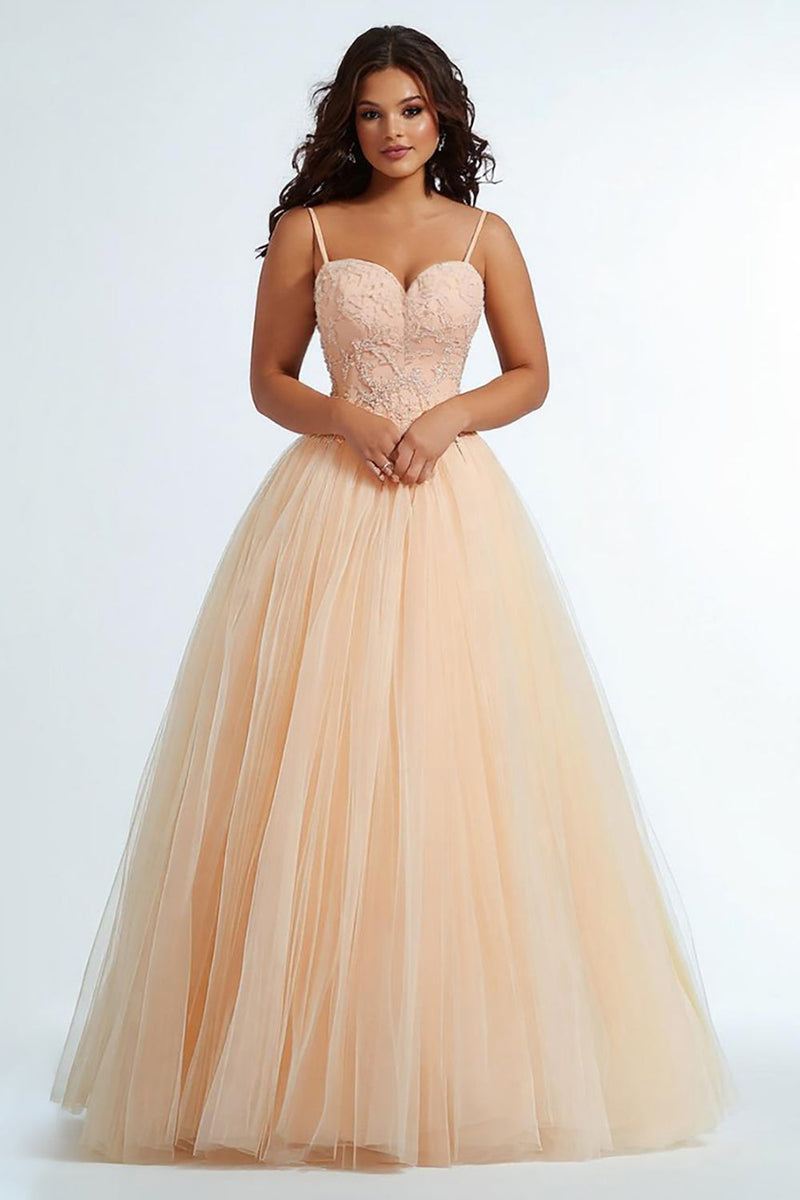 Load image into Gallery viewer, Daffodil Spaghetti Straps A Line Plus Size Prom Dress with Appliques