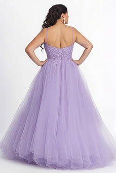 Lilac A Line Appliqued Spaghetti Straps Long Prom Dress